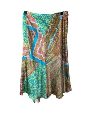 Vintage 100% Silk Patchwork Skirt Boho Festival Size Small